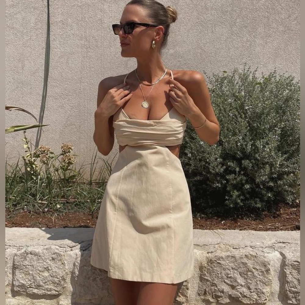 Zara Cut Out Linen Blend Dress | Size M
